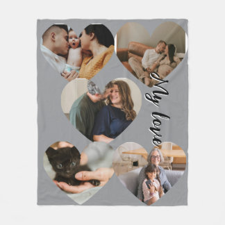 Familie hart foto collage fleece deken
