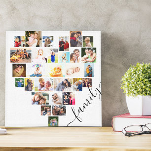 Familie Hart Fotocollage Klein Vierkant Wit Canvas Afdruk