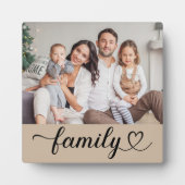 Familie Hart Script Beige Foto Display Fotoplaat (Voorkant)