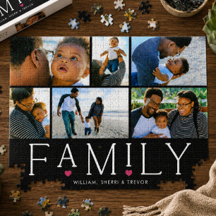 Familie Hart Typografie Zwart Foto Legpuzzel
