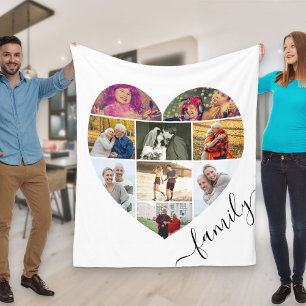 Familie Hartvormige 9 Foto Collage Wit Fleece Deken