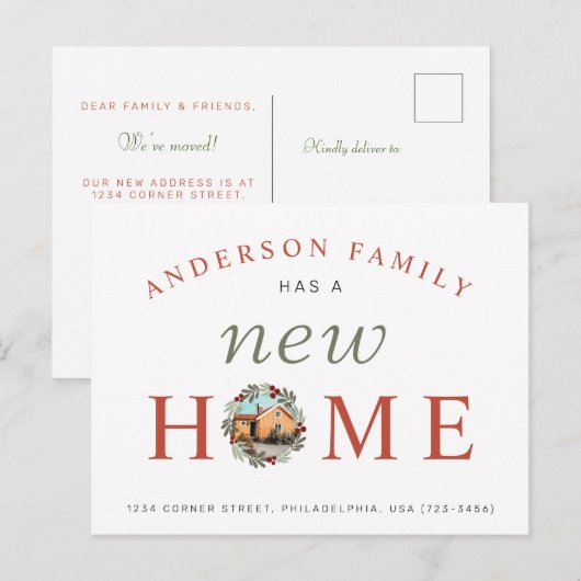 Familie heeft een nieuwe thuisfeestdag met kerstmi aankondigingskaart (Voorkant / Achterkant)