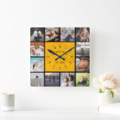 Familie herinneringen collage moderne gele textuur vierkante klok (Huis)