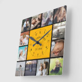 Familie herinneringen collage moderne gele textuur vierkante klok (Hoek)