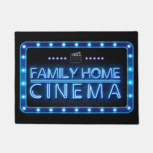 Familie Home Cinema kamer Blauw Neon effect deurma Deurmat (Voorkant)