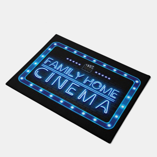 Familie Home Cinema kamer Blauw Neon effect deurma Deurmat (Schuin)