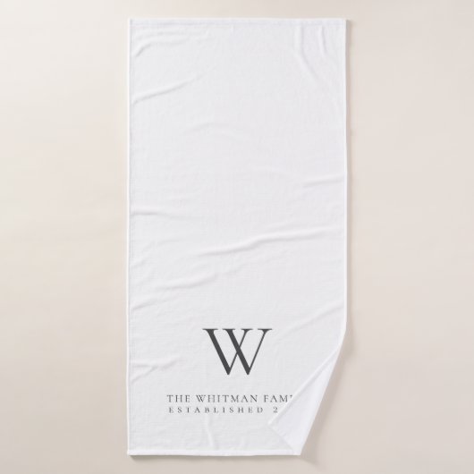 Familie Home Monogram Initiaal Witte houtskool Bad Handdoek (Badhanddoek)