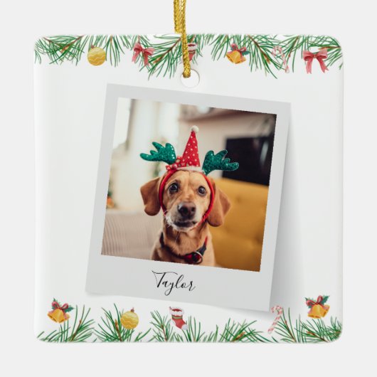 Familie Hond Foto Kerst Vakantie Keepsake Keramisch Ornament (Voorkant)