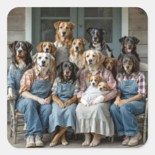 Familie Hond Portret Vierkante Sticker