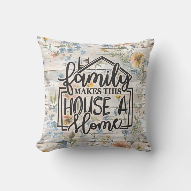 Familie huis rustieke bloemen kussen (Voorkant)