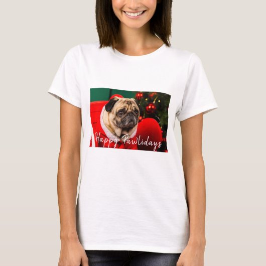 Familie Huisdier Hond Foto Kerstmis Happy Pawholid T-shirt (Voorkant)