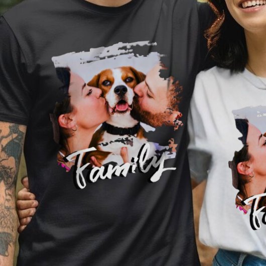 Familie Huisdier Selfie Foto Sjabloon Basic T-shir T-shirt