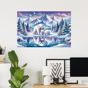 Familie IJsbeer Besneeuwde Schildering Poster