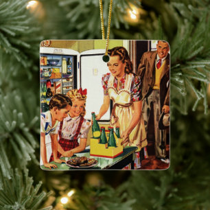 familie in de Keukenmam Papa Kinder snack Keramisch Ornament