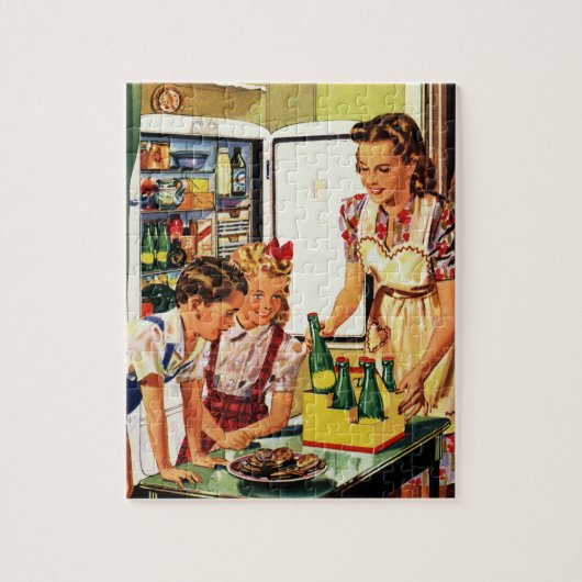  familie in de Keukenmam Papa Kinder snack Legpuzzel (Verticaal)