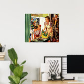  familie in de Keukenmam Papa Kinder snack Poster (Thuiskantoor)