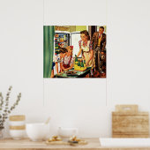  familie in de Keukenmam Papa Kinder snack Poster (Keuken)