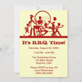 Familie in een barbecueskast die rood en crème uit kaart (Voorkant)