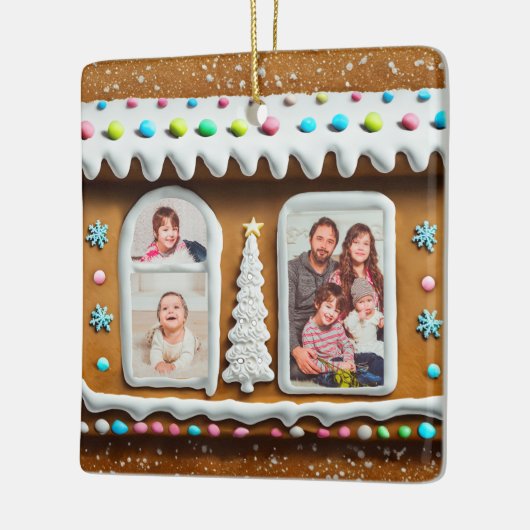 Familie in Gingerbread House Kerstmis Foto Keramisch Ornament (Links)