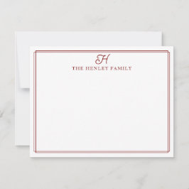 Familie Initiaal Donkerrode Rand Monogram Briefpap Notitiekaartje