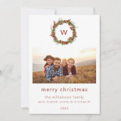 Familie Initiaal Foto Kerst Krans Vakantie Kaart (Voorkant)