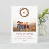 Familie Initiaal Foto Kerst Krans Vakantie Kaart (Staand voorkant)