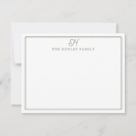 Familie Initiaal Groene Rand Monogram Briefpapier Notitiekaartje