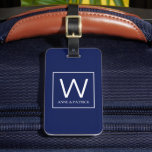 Familie Initiaal Monogram Paar Namen Bagagelabel<br><div class="desc">Een elegant monogram ontwerp op een blauw marineklein met een vierkante rand,  op maat van uw familiekader en voornamen...  om uw bagage gemakkelijk te identificeren.</div>