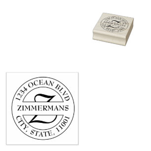 Familie Initiaal Monogram Retour Adres Ronde Rubberstempel