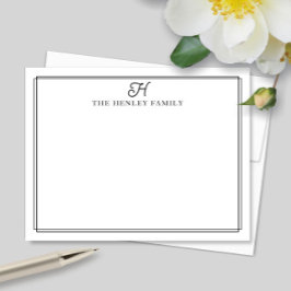 Familie Initiaal Zwarte Rand Monogram Briefpapier Notitiekaartje