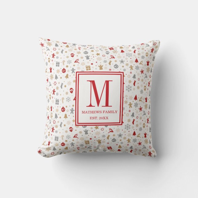 Familie Initiële Monogram Kerstmis Kussen (Voorkant)