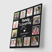 Familie is alles 12 foto Collage Modern Zwart Vierkante Klok (Hoek)