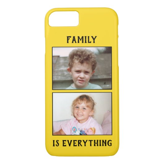 Familie is alles 2 foto's van je kinder geel Case-Mate iPhone case (Achterkant)