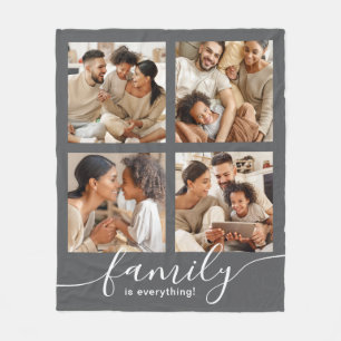 Familie is alles 4 Foto Collage Grijs Fleece Deken