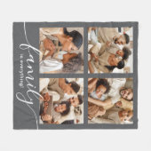 Familie is alles 4 Foto Collage Grijs Fleece Deken (Voorkant (Horizontaal))