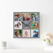Familie is alles 8 Foto Collage Naam Gray Vierkante Klok (Huis)