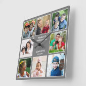 Familie is alles 8 Foto Collage Naam Gray Vierkante Klok (Hoek)