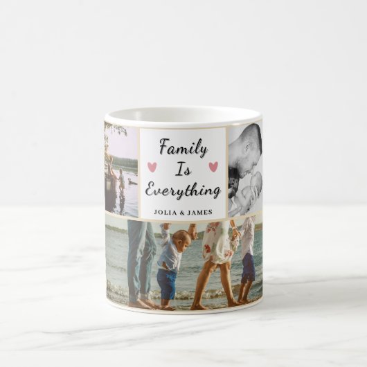 Familie is alles - Aangepaste 5-foto gepersonalise Koffiemok (Center)