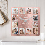 Familie is alles-citaat Familie Foto Vierkante Klok<br><div class="desc">Creëer eenvoudig uw eigen gepersonaliseerde roos gouden metalen muurklok in de moderne stijl met uw aangepaste foto's. Het ontwerp kenmerkt ook een mooie handgeschreven manuscriptcitaat: "Familie is alles". Voor beste resultaten,  bewaar de afbeeldingen aan vierkant - met het nadrukpunt in het centrum - alvorens te uploaden.</div>