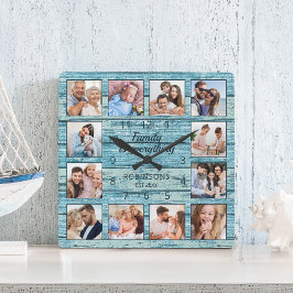 Familie is Alles Citaat Foto Collage Blue Vierkante Klok