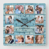 Familie is Alles Citaat Foto Collage Blue Vierkante Klok (Voorkant)