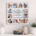 Familie is Alles Citaat Foto Collage White Vierkante Klok<br><div class="desc">Creëer eenvoudig uw eigen,  gepersonaliseerde witte,  houten plankstijl wandklok met uw aangepaste foto's. Het ontwerp kenmerkt ook een mooie handgeschreven manuscriptcitaat: "Familie is alles". Voor beste resultaten,  bewaar de afbeeldingen aan vierkant - met het nadrukpunt in het centrum - alvorens te uploaden.</div>
