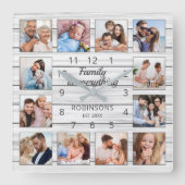 Familie is Alles Citaat Foto Collage White Vierkante Klok (Voorkant)