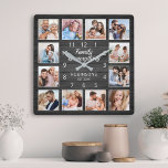 Familie is alles Citaat fotocollage zwart Vierkante Klok<br><div class="desc">creëer eenvoudig uw eigen gepersonaliseerde zwart-houten plank elegante wandklok met uw aangepaste foto's. Het ontwerp kenmerkt ook een mooie handgeschreven manuscriptcitaat: "Familie is alles". Voor beste resultaten,  bewaar de afbeeldingen aan vierkant - met het nadrukpunt in het centrum - alvorens te uploaden.</div>