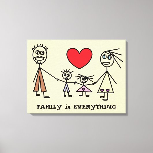 FAMILIE is ALLES Cute Stick Figuur Family Canvas Afdruk (Voorkant)