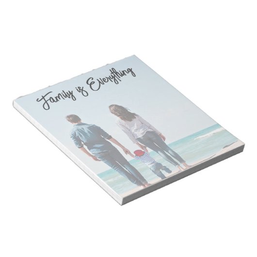 Familie is alles modern script + foto notitieblok (Schuin)