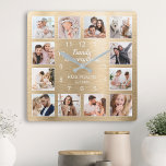 Familie is alles-prijsopgave Foto Gold Vierkante Klok<br><div class="desc">Creëer eenvoudig uw eigen gepersonaliseerde gouden metalen muurklok in de moderne stijl met uw aangepaste foto's. Het ontwerp kenmerkt ook een mooie handgeschreven manuscriptcitaat: "Familie is alles". Voor beste resultaten,  bewaar de afbeeldingen aan vierkant - met het nadrukpunt in het centrum - alvorens te uploaden.</div>