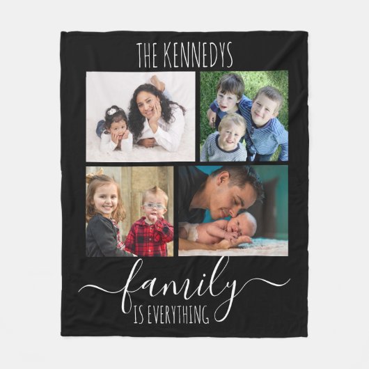 Familie is Alles Quote 4 Foto Collage Black Fleece Deken (Voorkant)