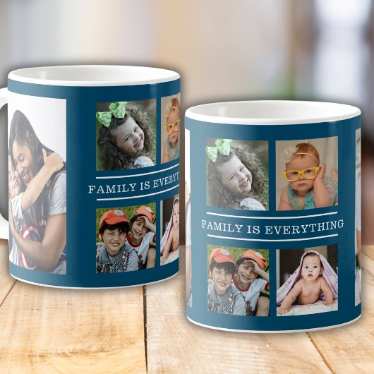Familie is alles Quote 6 Fotocollage Blauw Koffiemok