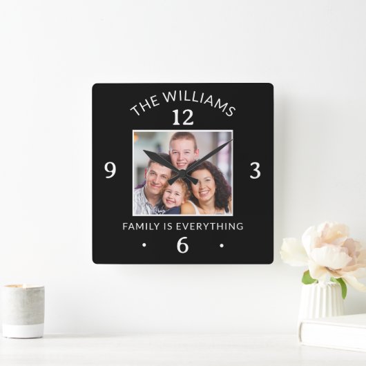 Familie is alles Quote Aangepaste naam Een foto Vierkante Klok (Huis)